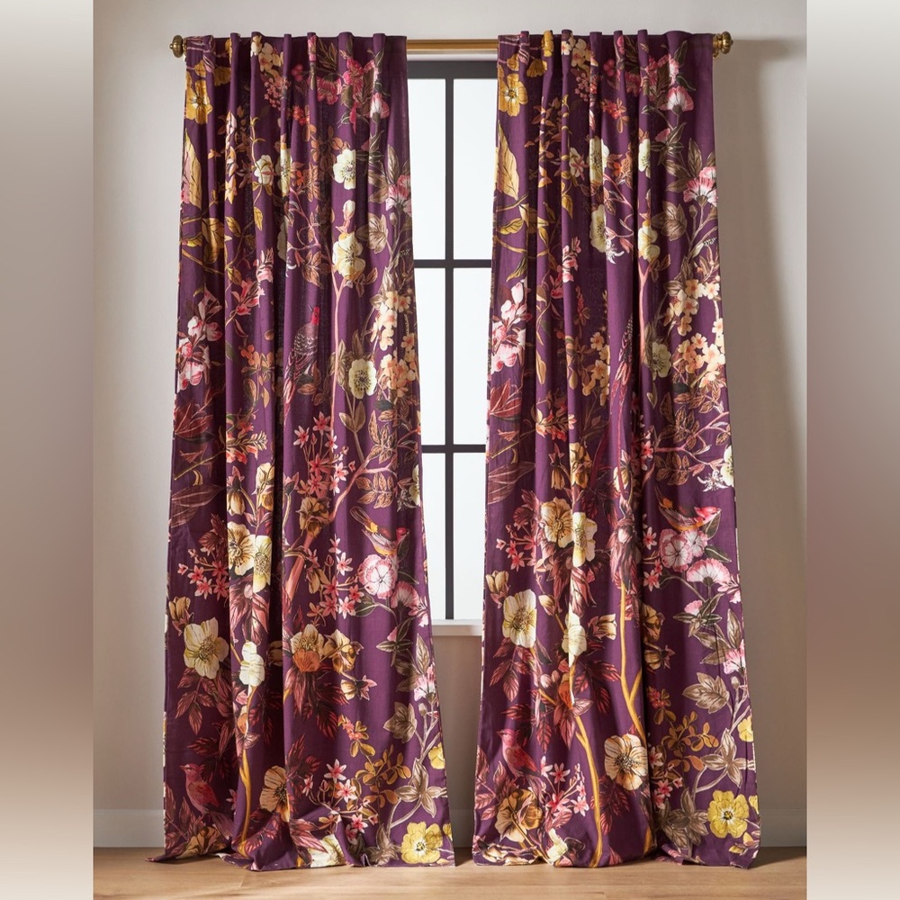 Anthropologie Pair of Botanic Printed Cotton Curtain Panels